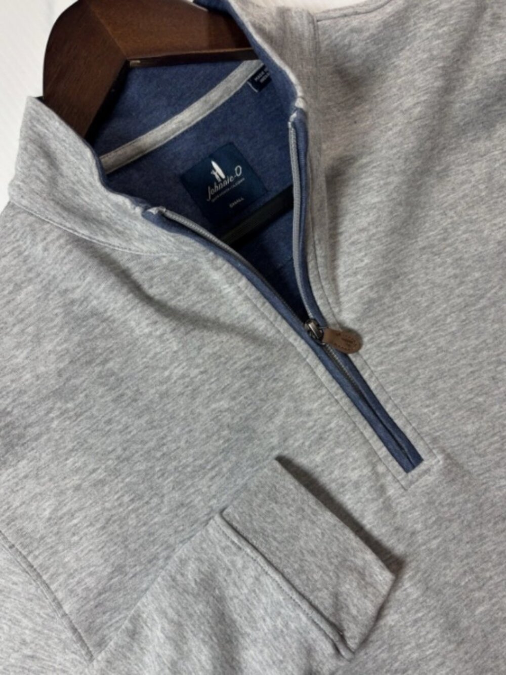 johnnie-O Men’s Sully Quarter-Zip Gray W/ Blue Zipper Placket Small